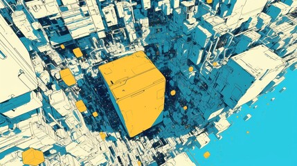 Fototapeta premium Retro city pop anime scene, vibrant colors and bold outlines, nostalgic vibe of rediscovering memories through old USB drives, evoking a sense of lost moments and joy.