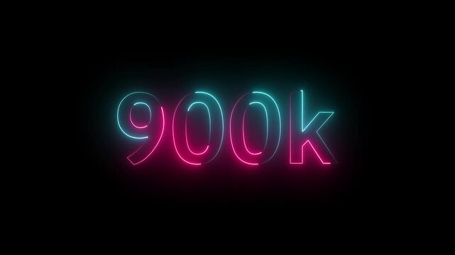 glowing neon 900K text animation on black background. 900k Followers Celebration text animation.