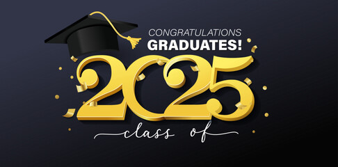 Class of 2025 vector illustration. Festive celebration design for graduation events and announcements. Congratulations graduates design template for social media posts to honor graduates.