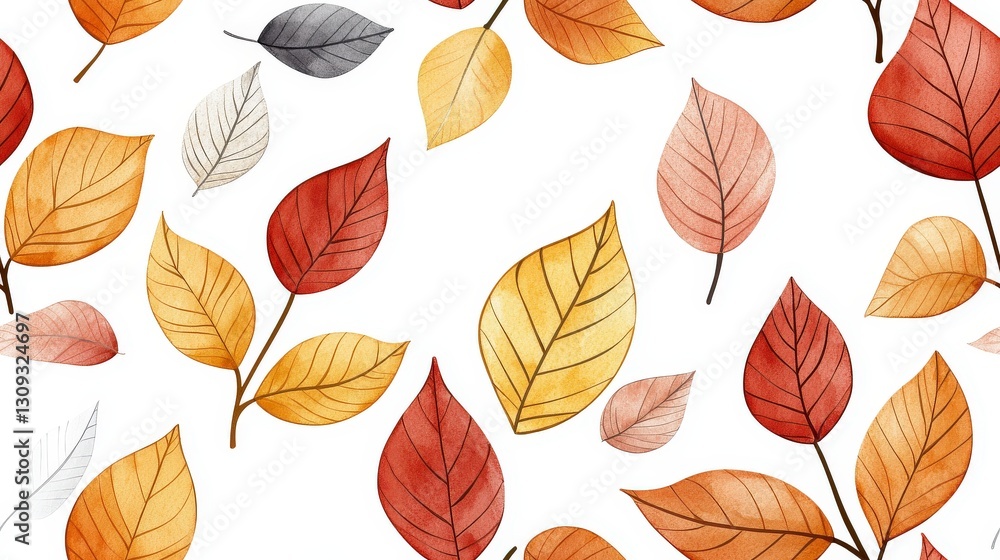 Poster colorful autumn leaves on white background in various shapes and sizes creating a natural textile pa
