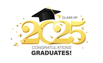 Class of 2025 vector illustration. Festive celebration design for graduation events and announcements. Congratulations graduates design template for social media posts to honor graduates.