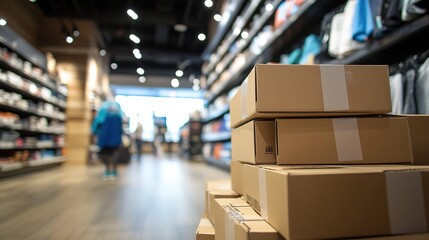 Fototapeta premium Cardboard Boxes Stacked In A Retail Store Setting