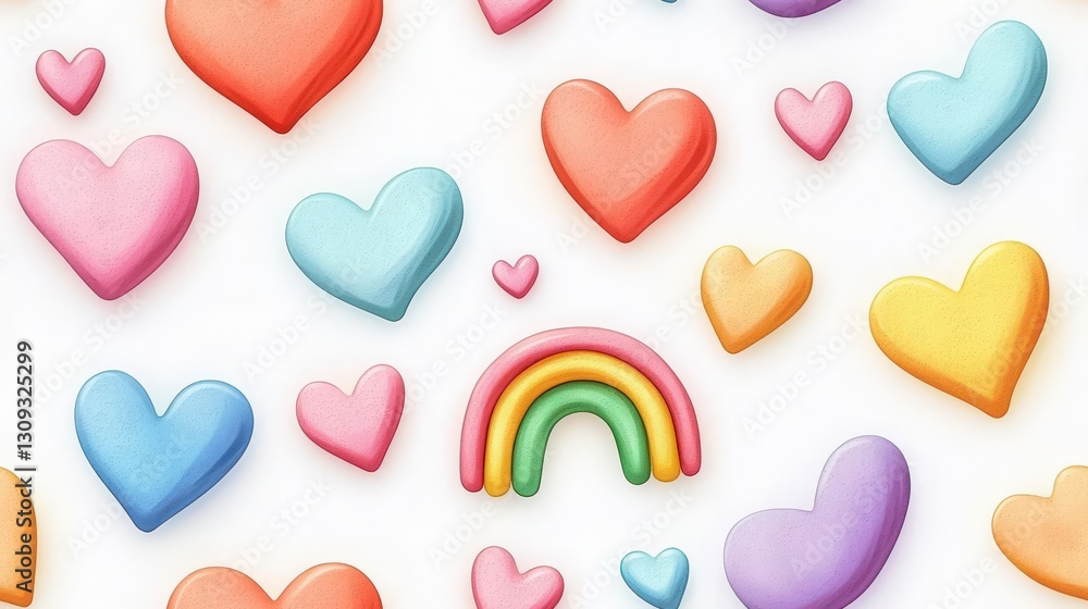 Poster colorful hearts and rainbow pattern for fun and playful background design elements