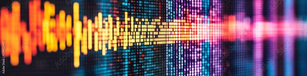 Poster abstract technology background close-up of a glowing digital display with colorful pixels