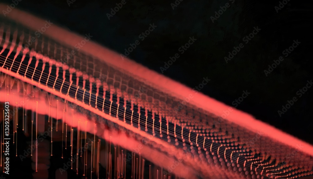 Poster abstract digital light burst with red fiber optic strands radiating from center against dark backgro