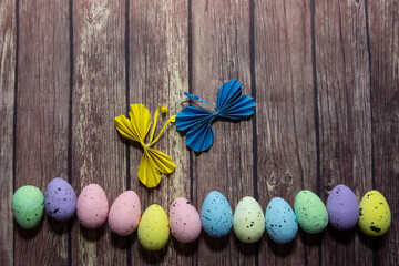 easter eggs on wooden background