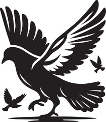 Obraz premium black dove bird clip art vector, dove bird silhouette vector, dove bird vector illustration, dove bird logo vector, dove bird vector icon, dove bird silhouette vector isolated on white background full