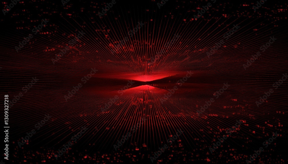 Poster long exposure abstract red light trail pattern with glowing arcs and grid lines against dark background, ideal for technology or futuristic design concepts

