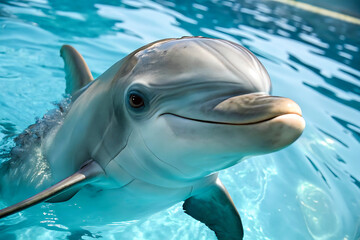 The Playful Smile of a Dolphin Swimming in Crystal Clear Waters