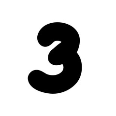 Fototapeta premium Bold digit number three 3. Black font symbol in hand drawn doodle style. Vector illustration isolated on white background. For menu, presentation, branding, font, education, math.