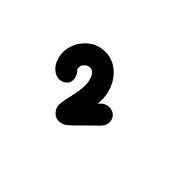 Bold digit number two 2. Black font symbol in hand drawn doodle style. Vector illustration isolated on white background. For menu, presentation, branding, font, education, math.