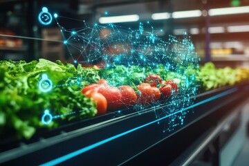 Fresh Vegetables with Digital Connection in Modern Grocery Store
