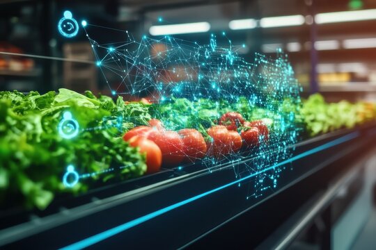 Fresh Vegetables with Digital Connection in Modern Grocery Store