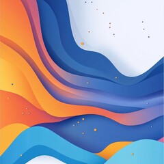 Abstract Full Frame Wavy Layers of Blue, Orange, and White with Dots. Conceptual Illustration. Modern, Futuristic, Background, Wallpaper, Texture.