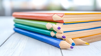 Colorful Pencils Stacked on Multicolored Books Back to School Supplies