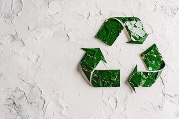 Green Recycle Symbol Made from Cracked Glass on Textured Background