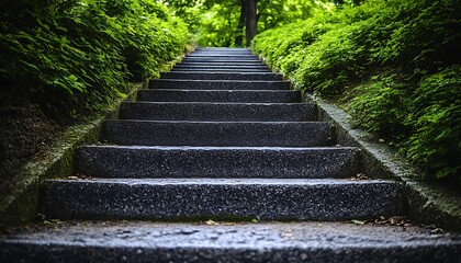 Obraz premium Stone steps leading upward through lush greenery.