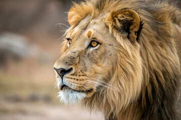Fototapeta premium A Majestic Lion Gazing Intently into the Distance