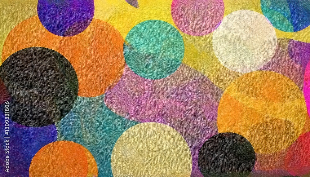 Poster vibrant overlapping circles abstract art, colorful geometric pattern with textured canvas surface fo