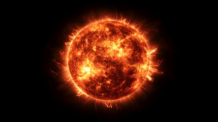 Bright Fiery Sun Glowing in Orange Against Black Background