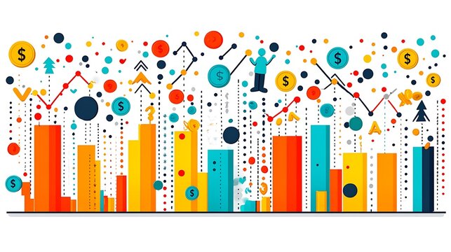 Abstract Financial Data: A vibrant, abstract representation of financial data, showcasing graphs, charts, and symbols that capture the dynamism of market trends and business success.