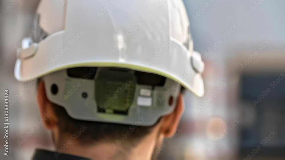 Poster augmented reality glasses are worn by a construction worker, showcasing their integration with a har