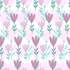 Seamless floral pattern of flowers in soft lilac color. Vector illustration.