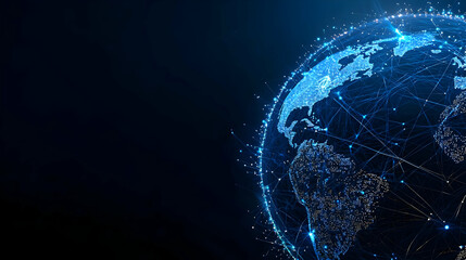 Abstract Digital Globe with Network Lines in Blue on Dark Background Depicting Global Connectivity