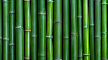 Fototapeta premium Vertical Rows of Green Bamboo Stalks Forming Natural Texture and Pattern for Background