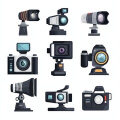 Fototapeta premium Video camera icon set cut out isolated on white background