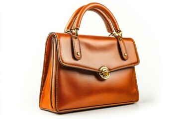 Elegant Brown Leather Handbag with Stylish Gold Accents and Details