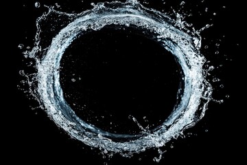Water Splash Circle Isolated on Black Background Abstract Art