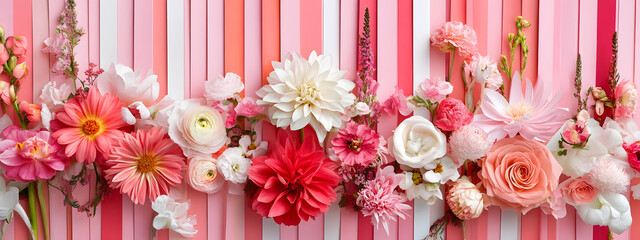 Obraz premium A beautiful floral arrangement with various flowers in pink, white, and red colors 