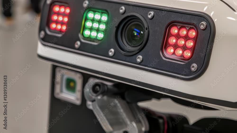 Poster Autonomous guided vehicle - agv - led lights changing color, indicating its status and actions while navigating a warehouse or factory environment