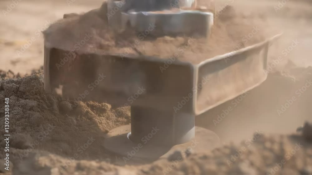 Poster heavy machinery digs deep into the ground, creating a perfectly round hole for a concrete pile, esse