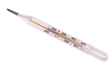 old mercury medical thermometer isolated on white or transparent background, png file