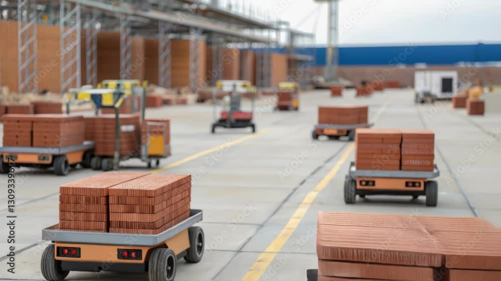 Aufkleber autonomous robotic vehicles navigating construction site, efficiently transporting construction mate
