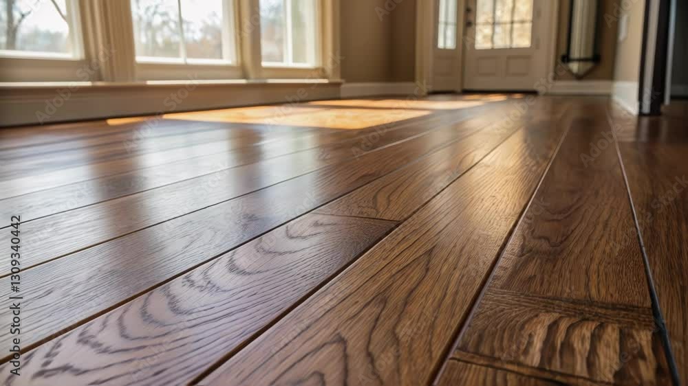 Aufkleber sunlight streams through large windows, illuminating a polished hardwood floor in a contemporary hom