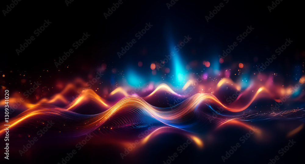 Aufkleber abstract waves of glowing orange and blue light cascade across a dark backdrop, creating a dynamic a