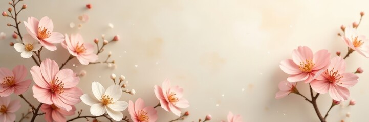 Obraz premium Subtle beige floral wallpaper, delicate blooms, seamless, botanical