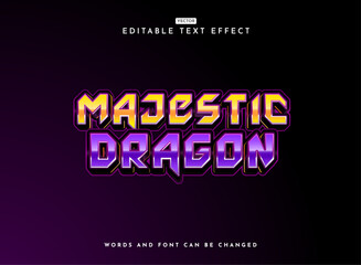 fantasy tech dragon majestic text effect with golden violet chrome 3d style