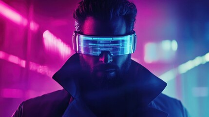 A futuristic investigator in neon.