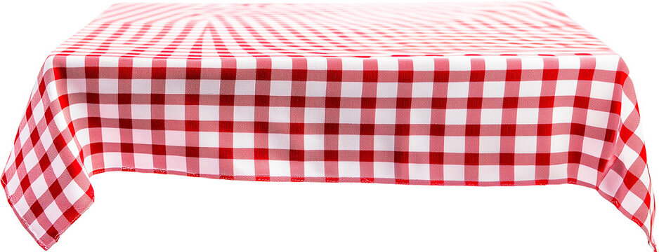 Mantel con cuadros rojos y blancos sobre fondo transparente