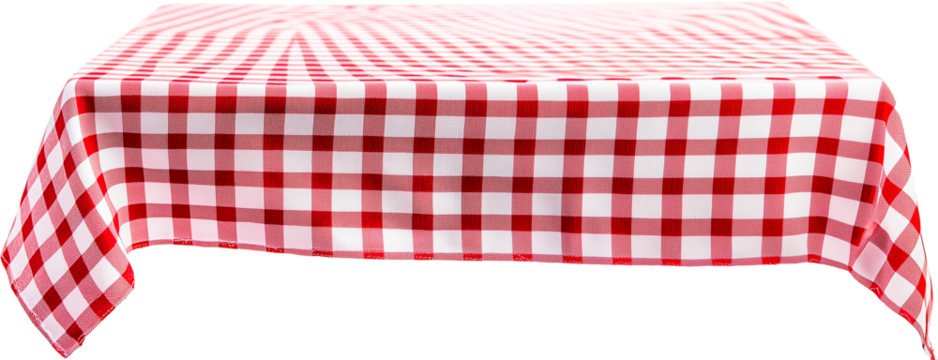 Mantel con cuadros rojos y blancos sobre fondo transparente