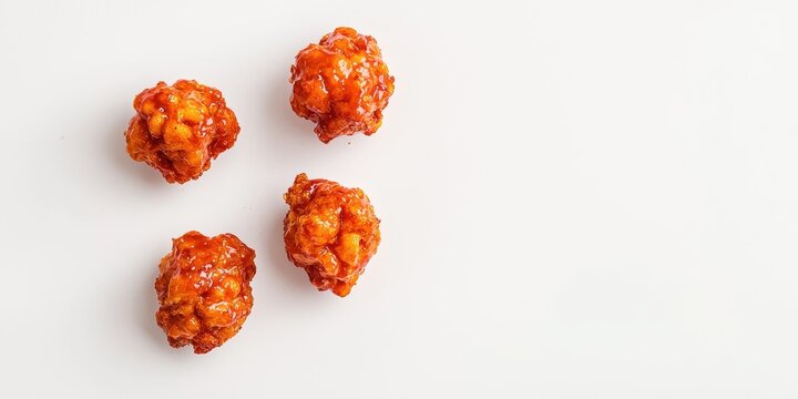 Korean fire chicken floating on a clean white background