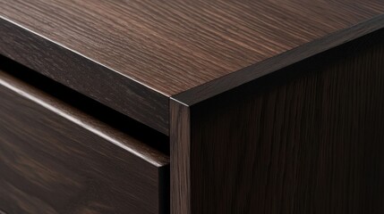 Closeup of sleek oak nightstand.