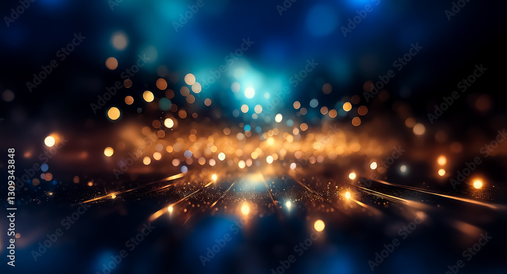 Aufkleber abstract bokeh lights in gold and blue create a vibrant background. blurred effect adds depth and vi