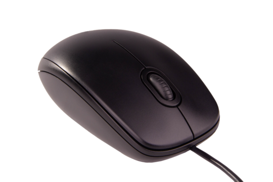 black computer mouse isolated on white or transparent background. png file