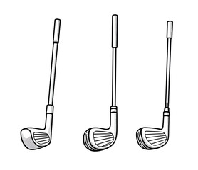 Naklejka premium Three golf clubs displayed in a row against a black background., cut out,transparent background