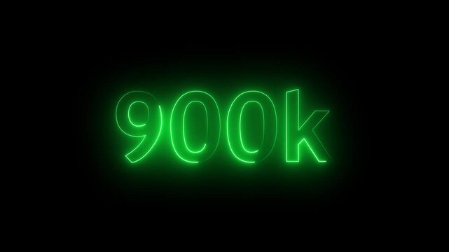 glowing neon 900K text animation on black background. 900k Followers Celebration text animation.